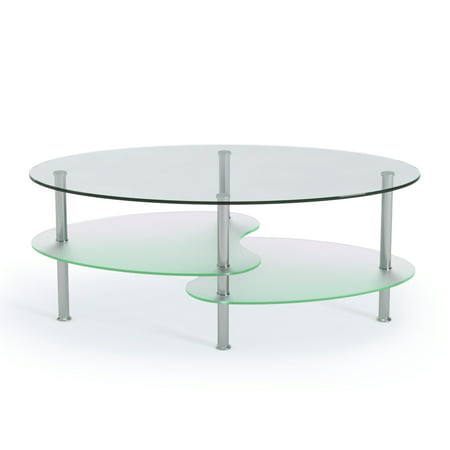 Ryan Rove Fenton - Oval Two Tier Glass Coffee Table - Tables for Living Room, Kitchen, Bedroom and Office - Glass Shelves Under
