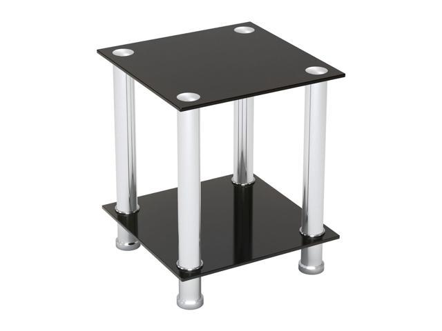 Ryan Rove Audrey End Table Sofa Table Night Table with Tempered Glass Shelves - Chrome Frame/Black Glass