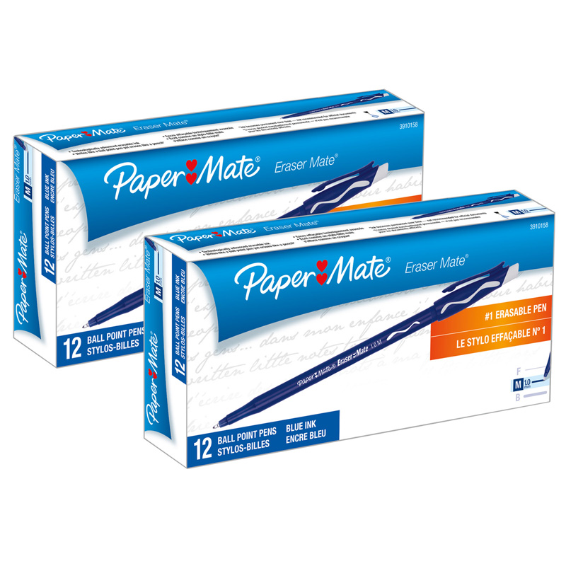 Eraser Mate Pen, Blue, 12 Per Pack, 2 Packs