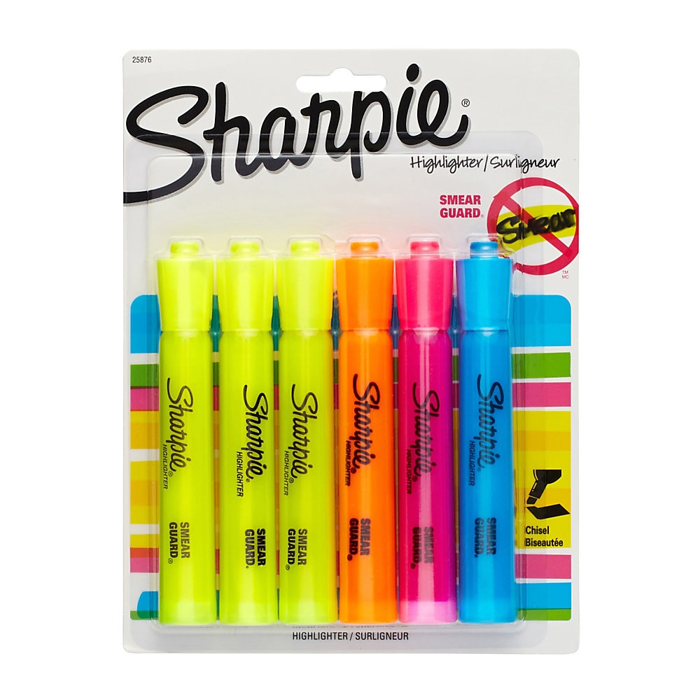 Tank Style Highlighters, Chisel Tip, Assorted Colors, Pack of 6