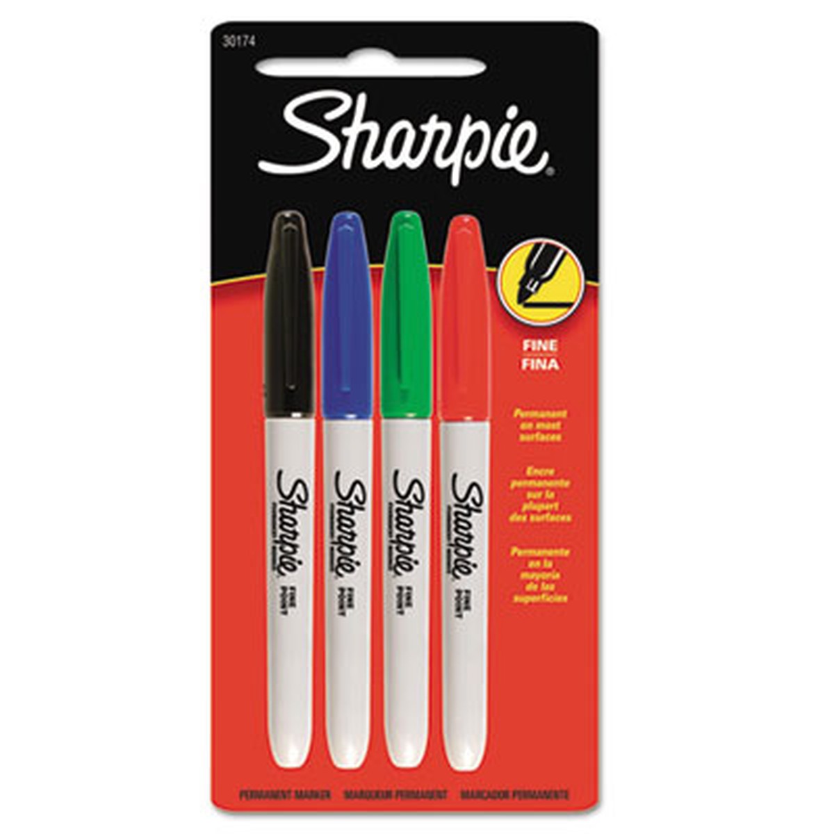Fine Point Permanent Markers, Assorted, Set of 4