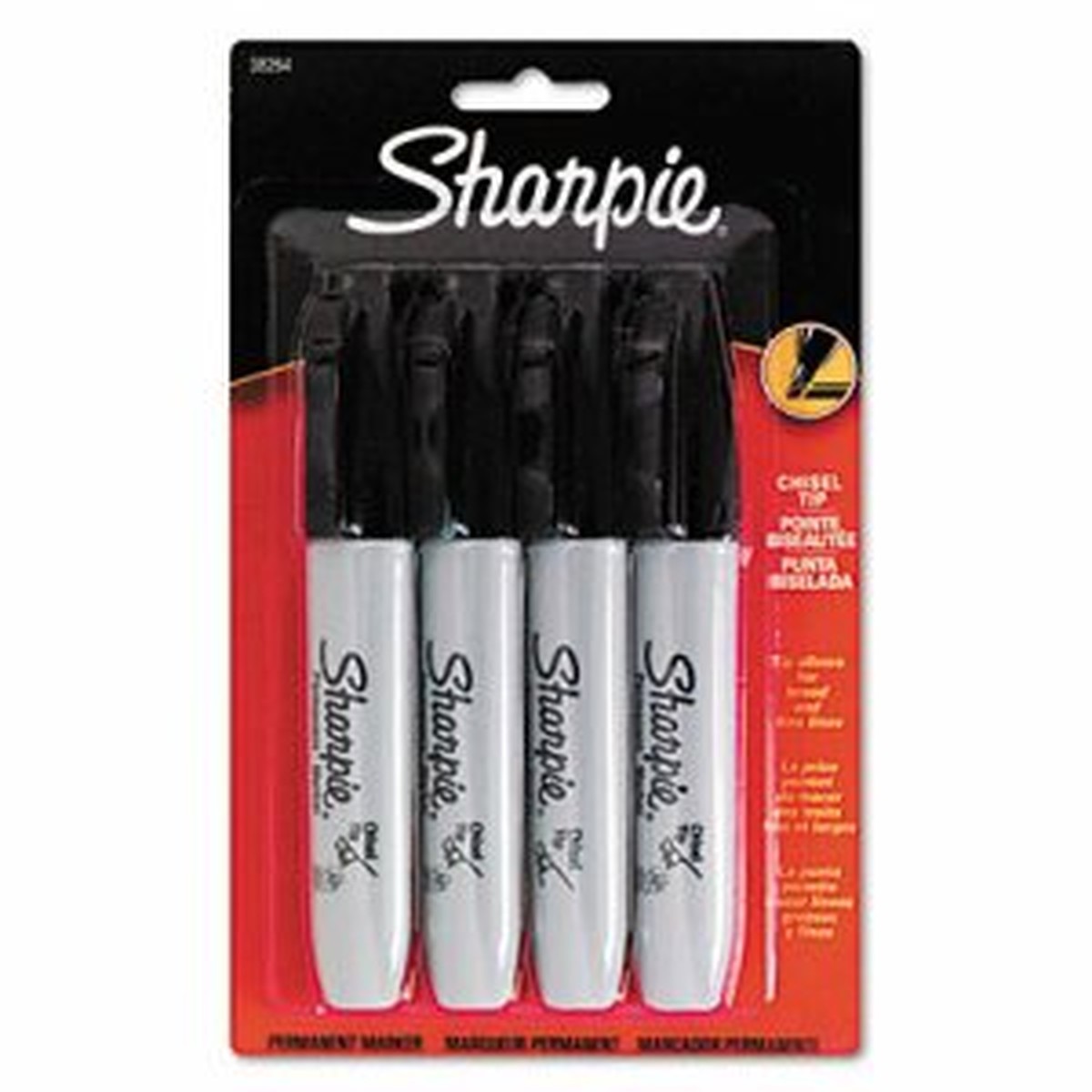 Permanent Markers, Chisel Tip, Black, Pack of 4