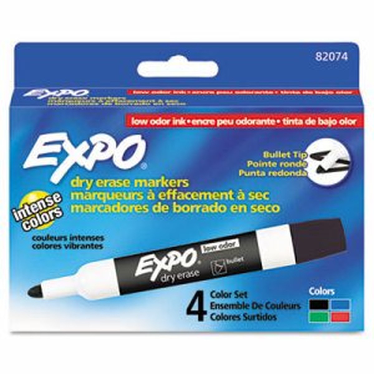 Low-Odor Dry Erase Markers, Bullet Tip, Assorted Colors, Pack of 4
