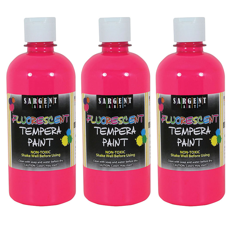 Tempera Paint, Pink Neon, 16 oz., Pack of 3