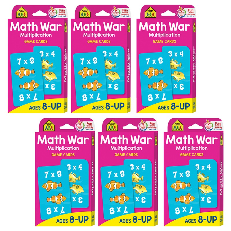 Math War Multiplication Game Cards, 6 Sets