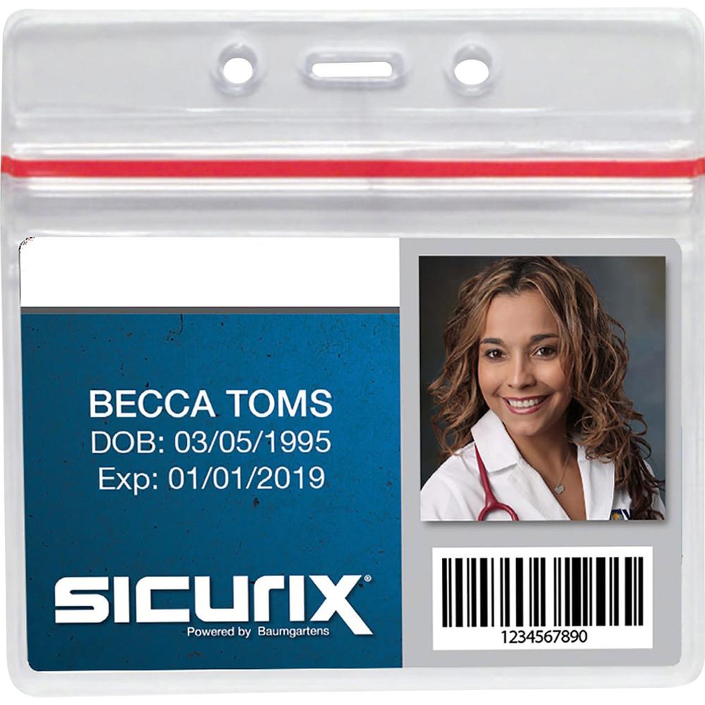 SICURIX Sealable ID Badge Holder - Support 3.75" x 2.62" Media - Horizontal - Vinyl - 50 / Pack - Clear