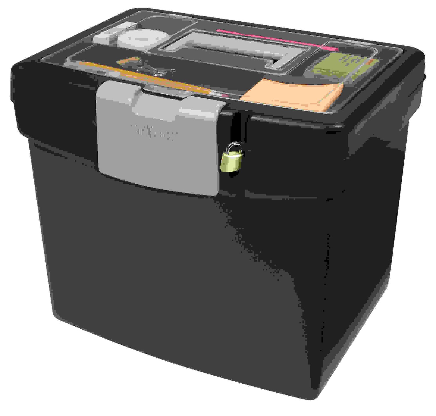 Portable File Box with XL Storage Lid, Black