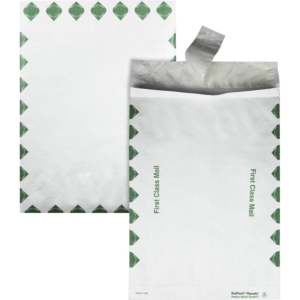 Quality Park Tyvek Open-End 1st Class Envelopes - First Class Mail - 10" Width x 13" Length - 1 1/2" Gusset - 14 lb - Self-seali
