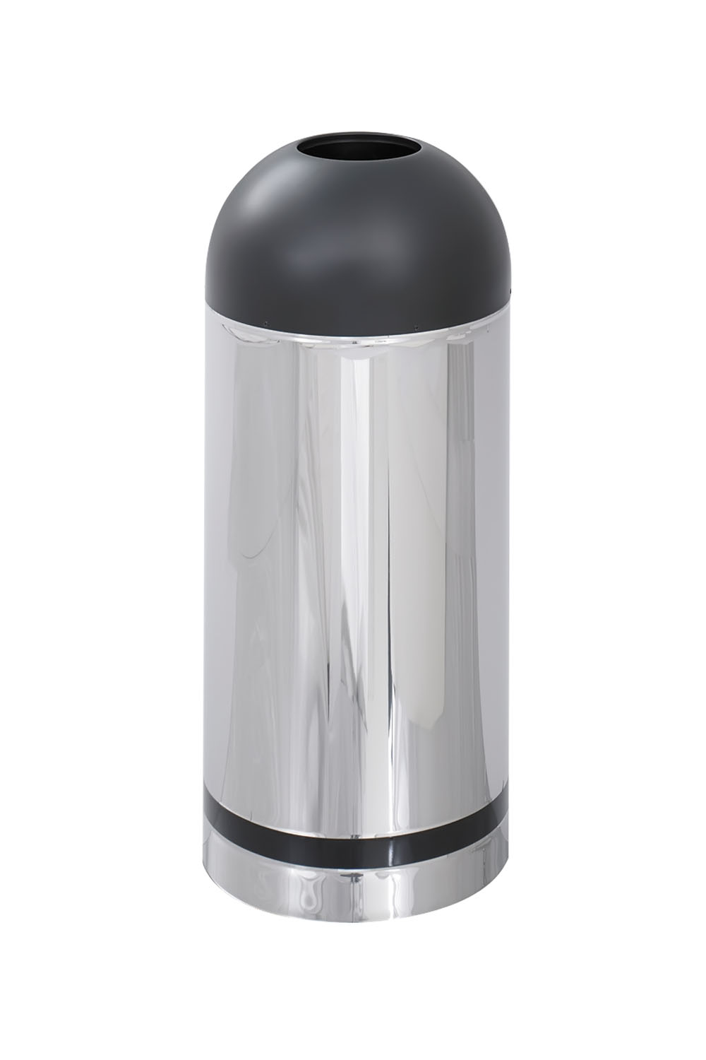 SAFCO PRODUCTS Reflections Open-Top Dome Receptacle, Round, Steel, 15 gal, Chrome/Black