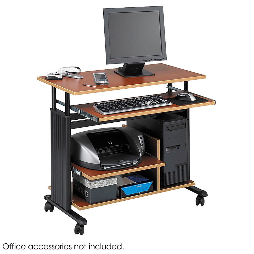 Muv 28" Adjustable-Height Mini-Tower Computer Desk, 35.5" x 22" x 29" to 34", Cherry/Black