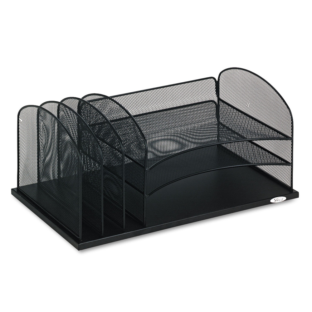 Safco Onyx 3 Tray/3 Upright Section Desk Organizer - 5 Compartment(s) - 8.3" Height x 19.5" Width x 11.5" Depth - Desktop - Blac