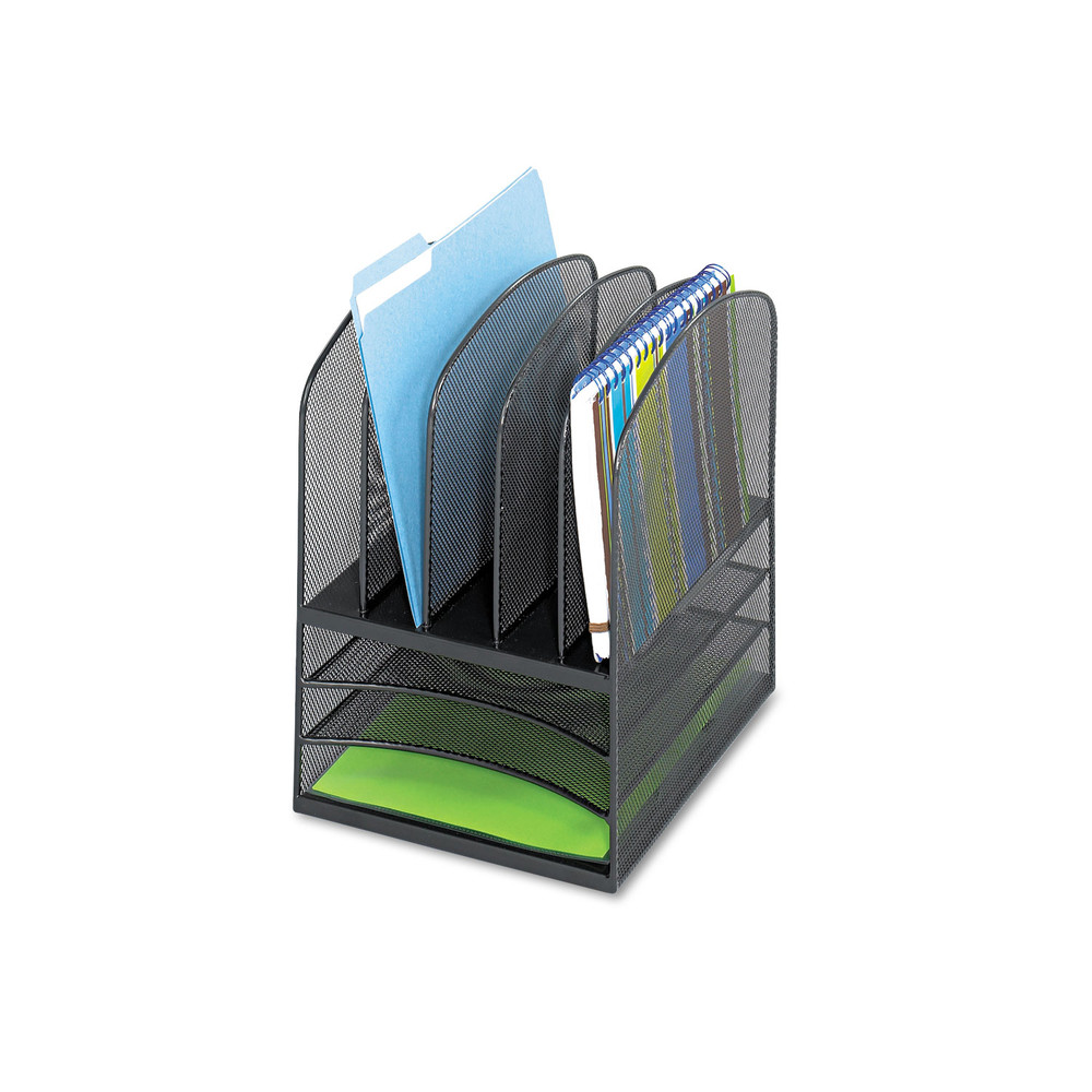 Safco Onyx Mesh Letter Tray Desktop Organizer - 5 Compartment(s) - 13" Height x 11.4" Width x 9.5" Depth - Desktop - Black - Ste