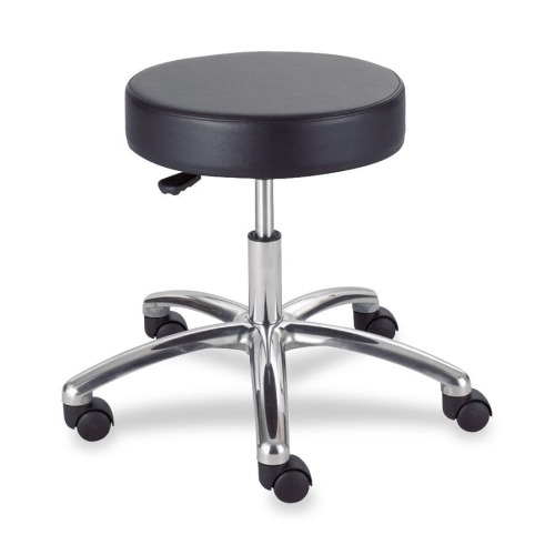 Pneumatic Lab Stool, Backless, Supports Up to 250 lb, 17" to 22" Seat Height, Black Seat, Chrome Base