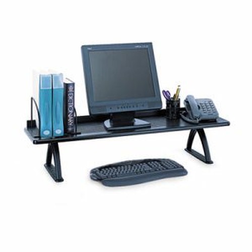 Safco Retainer Lip Desk Riser - 8.3" Height x 42" Width x 12.3" Depth - Swivel - Black - Melamine - 1 Each