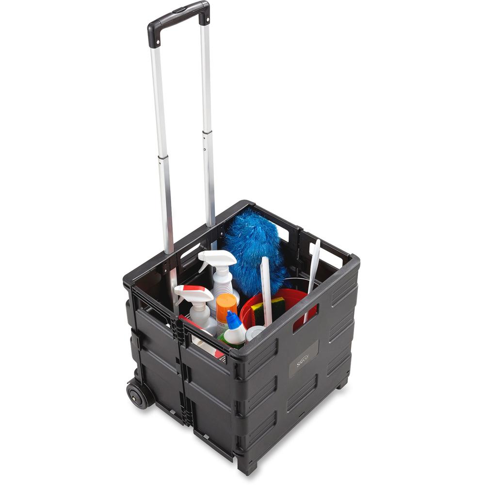 Safco Stow Away Folding Caddy - Telescopic Handle - 50 lb Capacity - 2 Casters - x 16.5" Width x 14.5" Depth x 39" Height - Blac