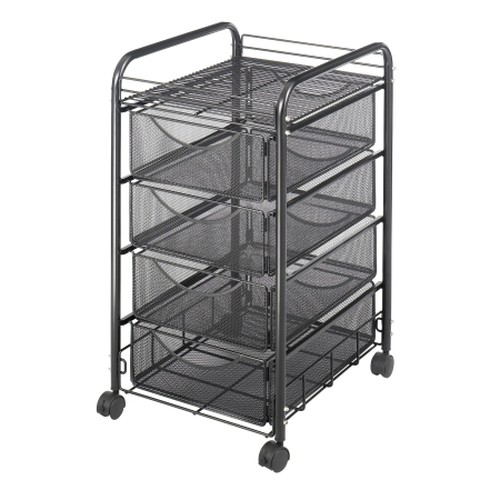 Safco Onyx Double Mesh Mobile File Cart - 2 Shelf - 4 Drawer - 4 Casters - 1.50" Caster Size - x 15.8" Width x 17" Depth x 27" H