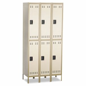 Safco Double-Tier Two-tone 3 Column Locker with Legs - 36" x 18" x 78" - 3 x Shelf(ves) - Recessed Locking Handle - Tan - Steel