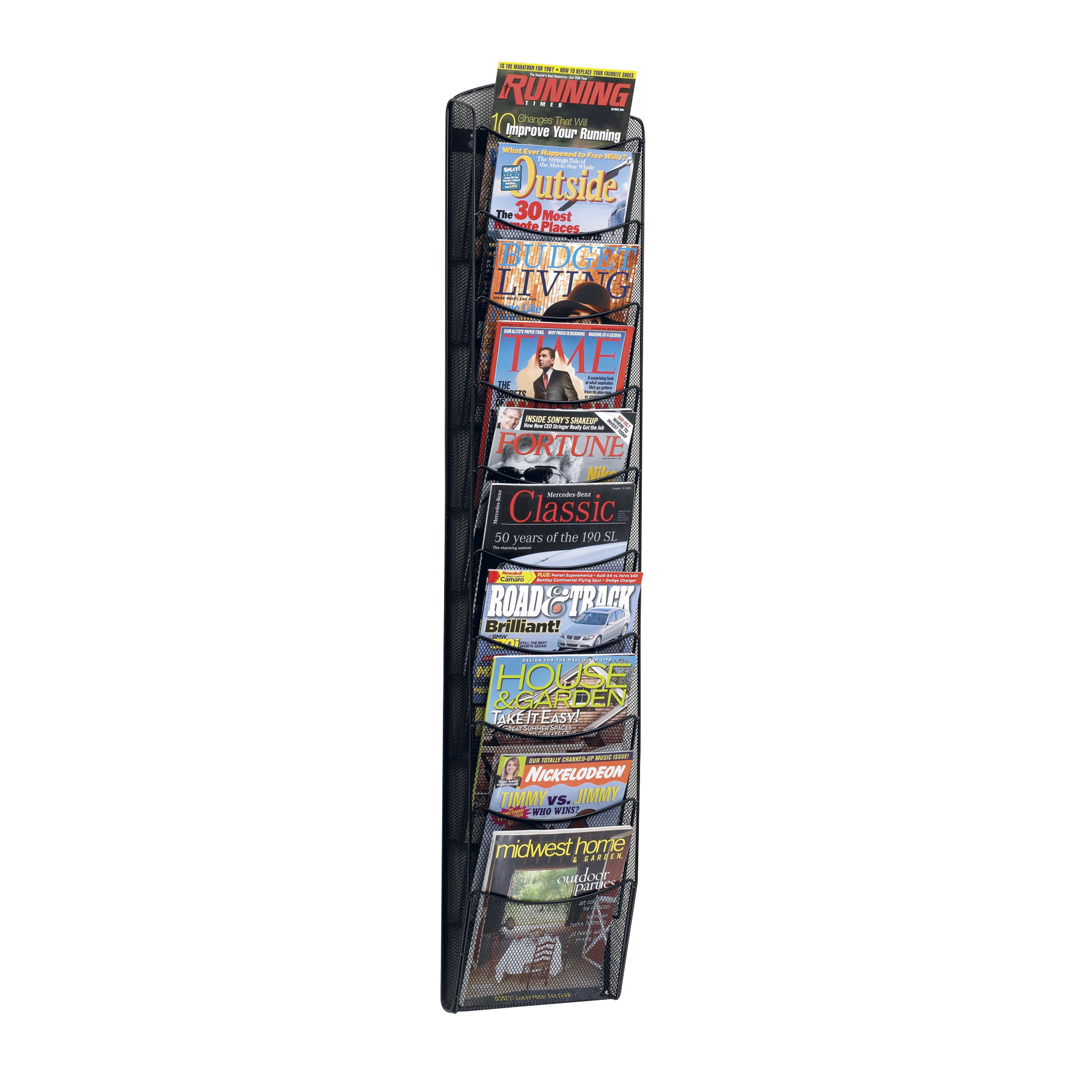 Safco 10-pocket Onyx Mesh Literature Rack - 10 Pocket(s) - 50.8" Height x 10.3" Width x 3.5" Depth - Wall Mountable - Black - St