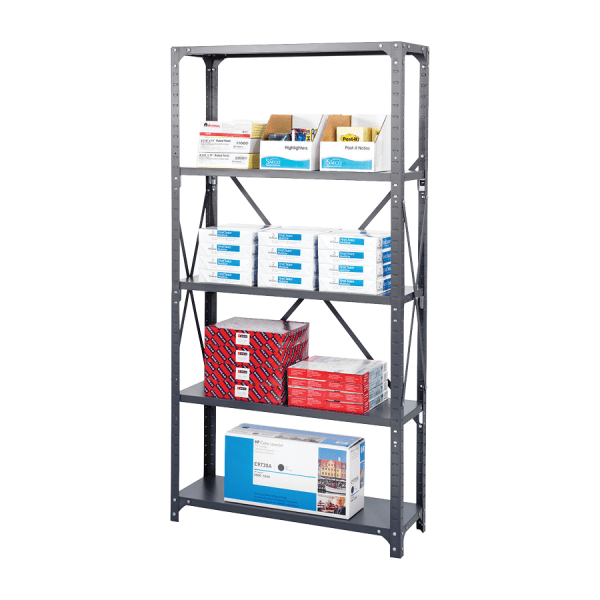Safco Commercial Shelf Kit - 36" x 24" x 75" - 6 x Shelf(ves) - 2100 lb Load Capacity - Dark Gray - Powder Coated - Steel - Asse