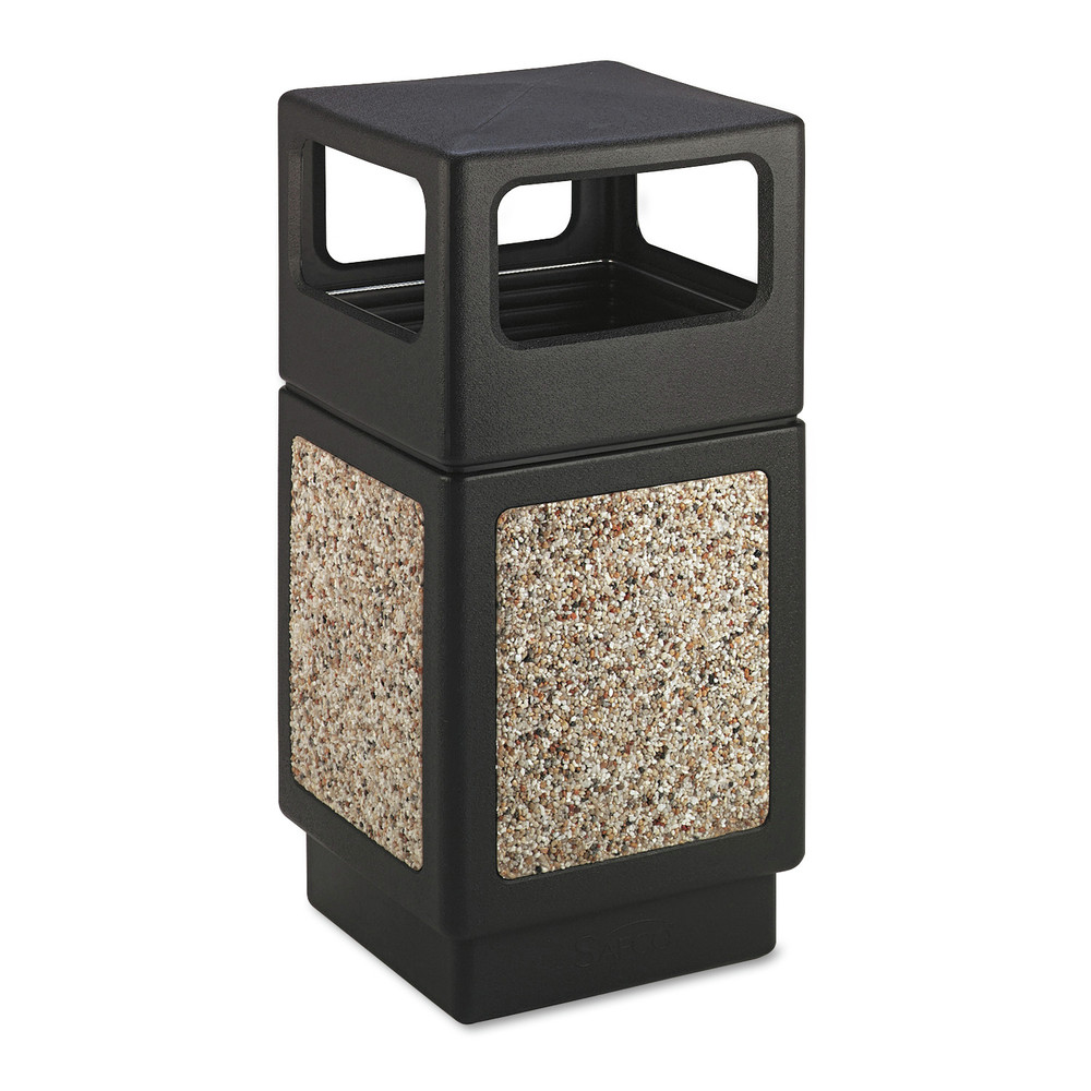 Safco Indoor/outdoor Square Receptacles - 38 gal Capacity - 39.3" Height x 18.3" Width x 18.3" Depth - Polyethylene - Black - 1 