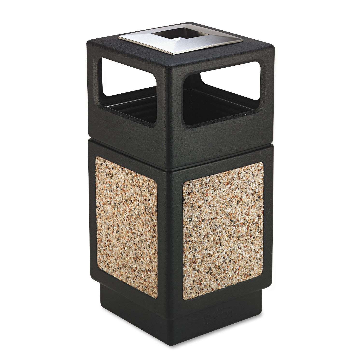 Safco Plastic/Stone Aggregate Receptacles - 38 gal Capacity - Square - 39.3" Height x 18.3" Width x 18.3" Depth - Polyethylene