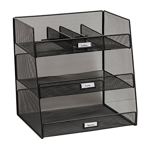 Onyx Breakroom Organizers, 3 Compartments,14.63 x 11.75 x 15, Steel Mesh, Black