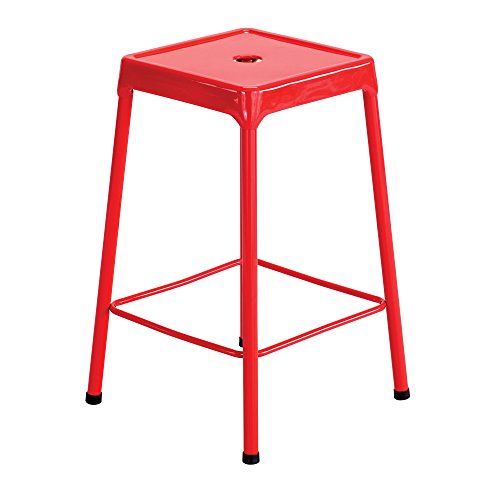 Counter-Height Steel Stool, Red
