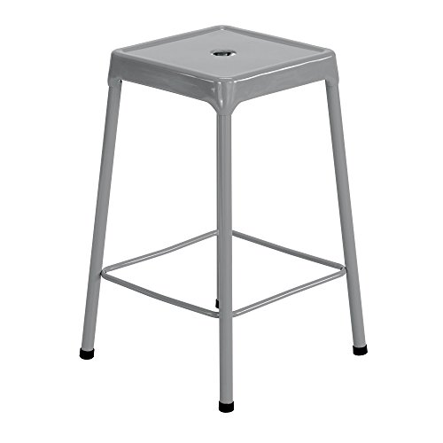 Counter-Height Steel Stool, Backless, Supports Up to 250 lb, 25" Seat Height, Silver