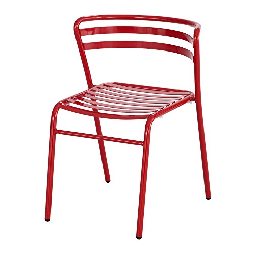 Safco Multipurpose Stacking Metal Chairs - Slate Seat - Slate Back - Red Tubular Steel Frame - Low Back - Four-legged Base - Met