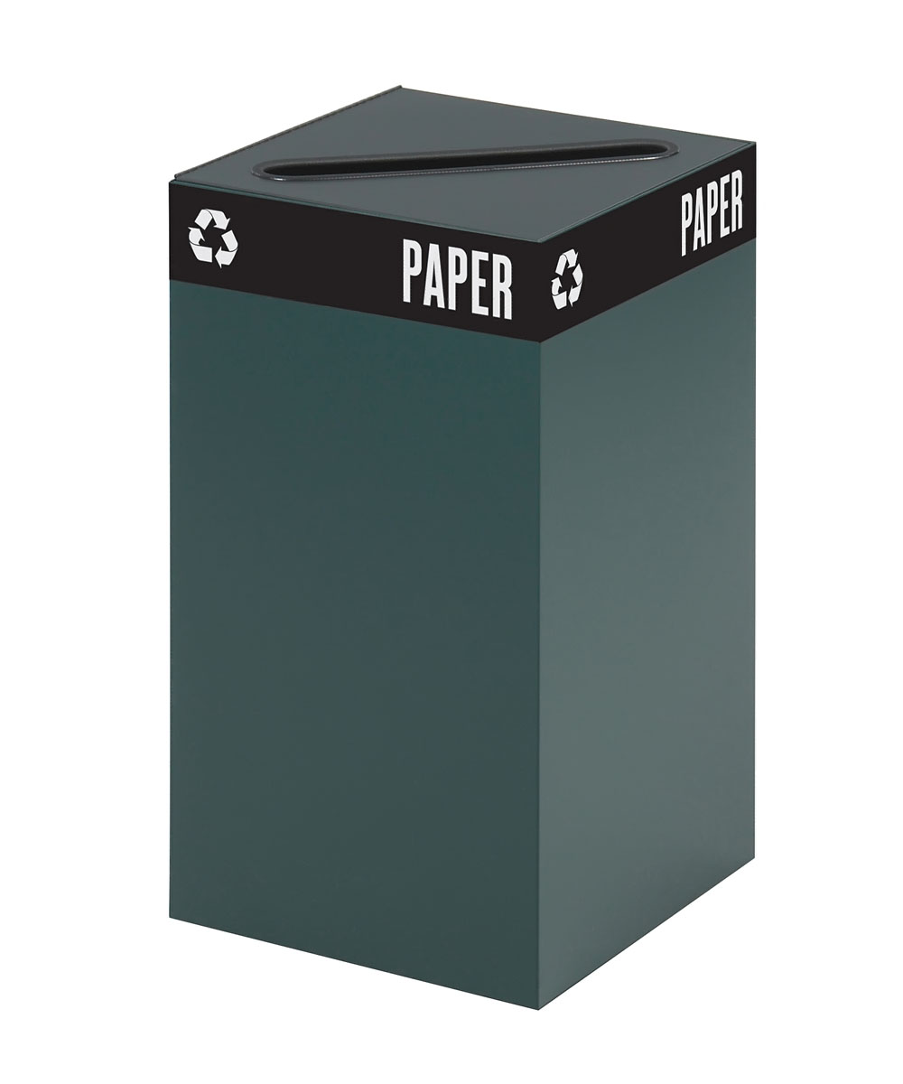 Public Recycling Container, Square, Steel, 25gal, Green