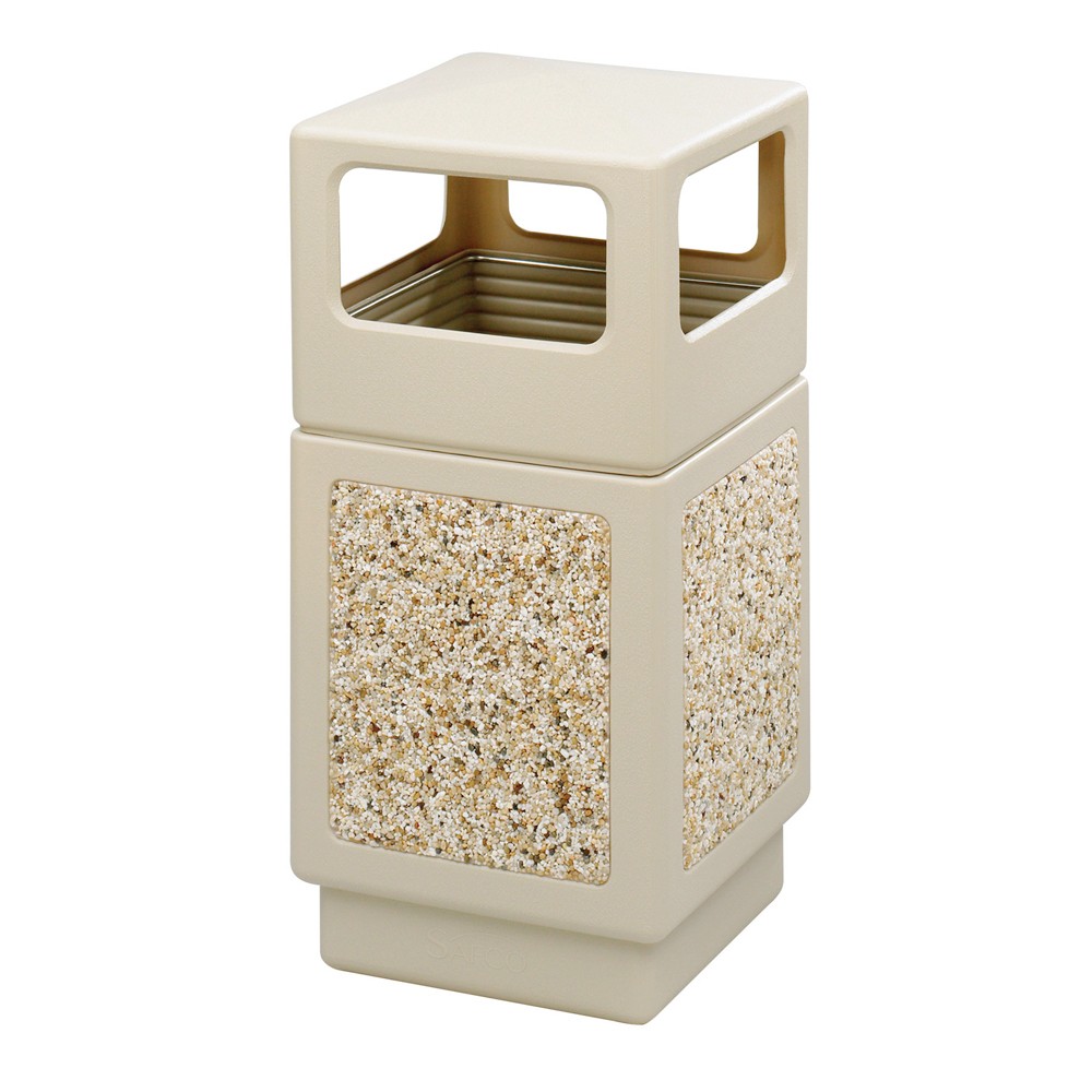 Safco Indoor/outdoor Square Receptacles - 38 gal Capacity - Square - 39.3" Height x 18.3" Width x 18.3" Depth - Plastic, Stone -