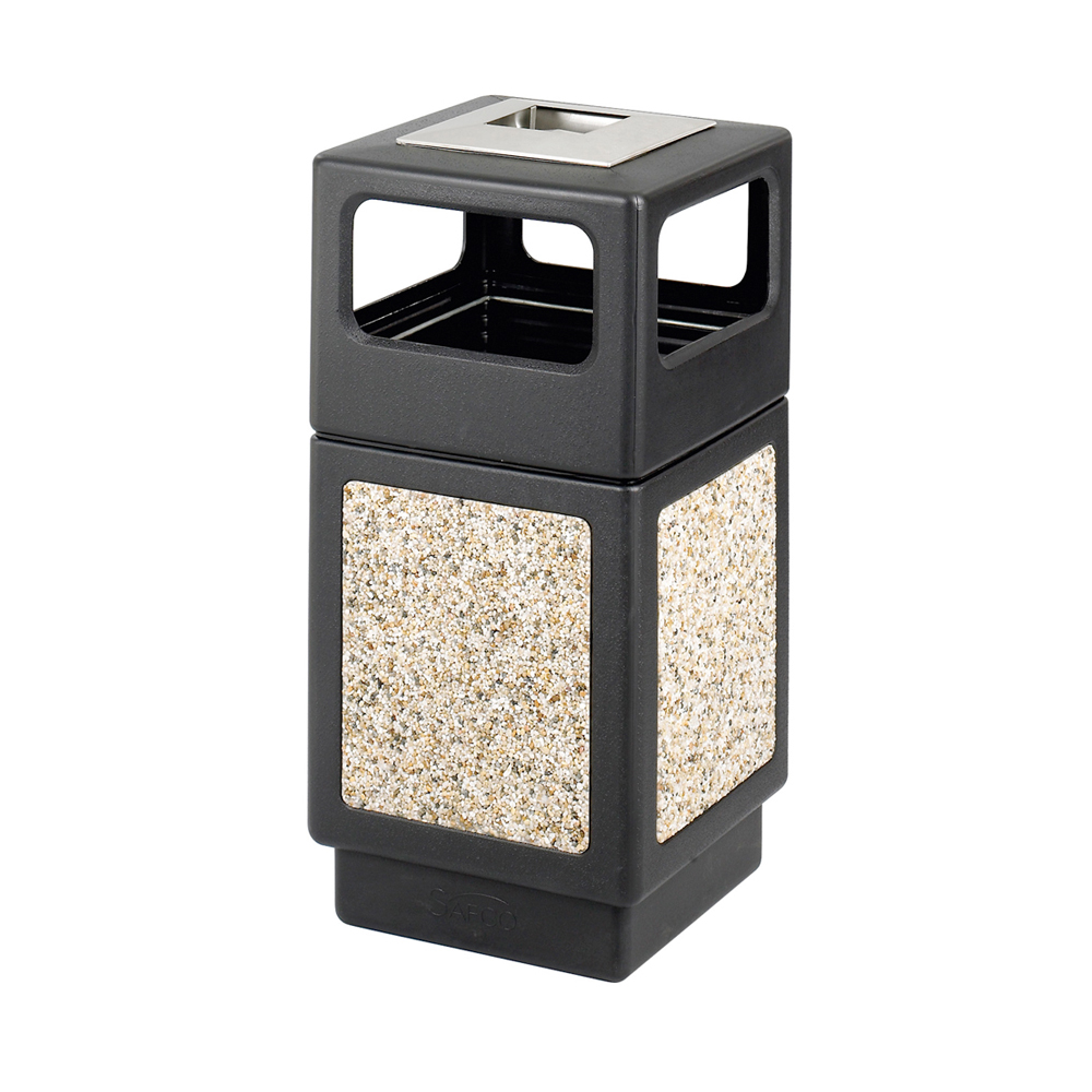 Safco Plastic/Stone Aggregate Receptacles - 38 gal Capacity - Square - 39.3" Height x 18.3" Width x 18.3" Depth - Polyethylene