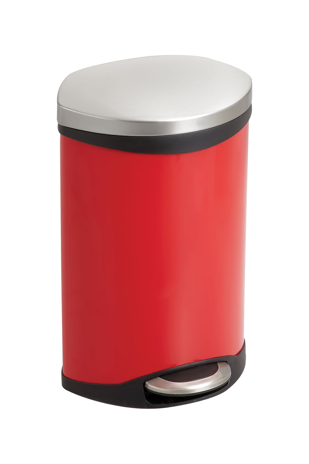 Safco Ellipse Hands Free Step-On Receptacle - 3 gal Capacity - 17" Height x 12" Width x 8.5" Depth - Steel, Plastic - Red - 1 Ea