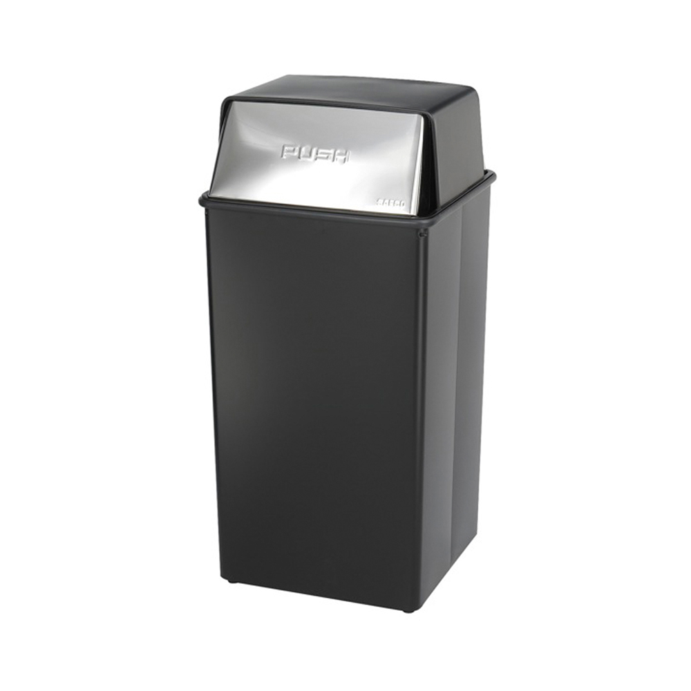 Reflections  Push Top Square Receptacle, 36 gal, Steel, Black/Chrome
