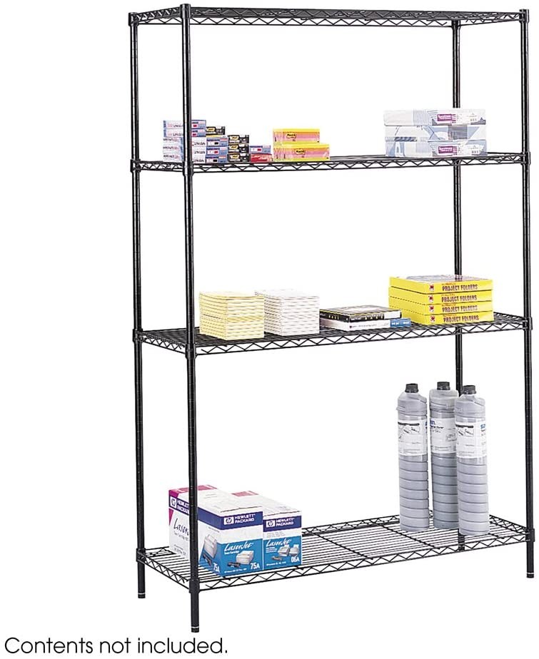Safco Commercial Wire Shelving - 48" x 18" x 72" - 4 x Shelf(ves) - 500 lb Load Capacity - Leveling Glide - Black - Powder Coate