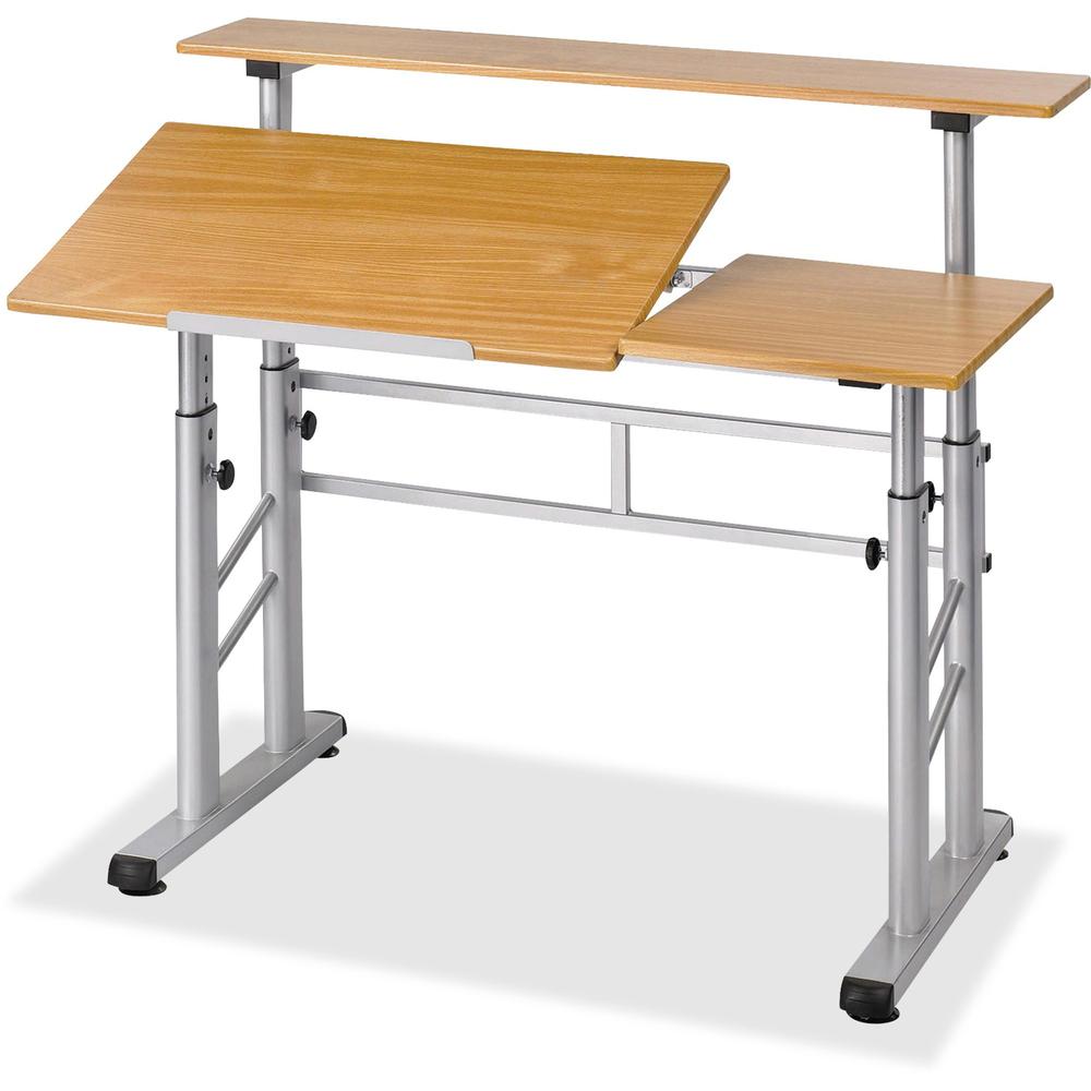 Safco Height-Adjustable Split Level Drafting Table - Rectangle Top - Assembly Required - Medium Oak - Steel, Wood