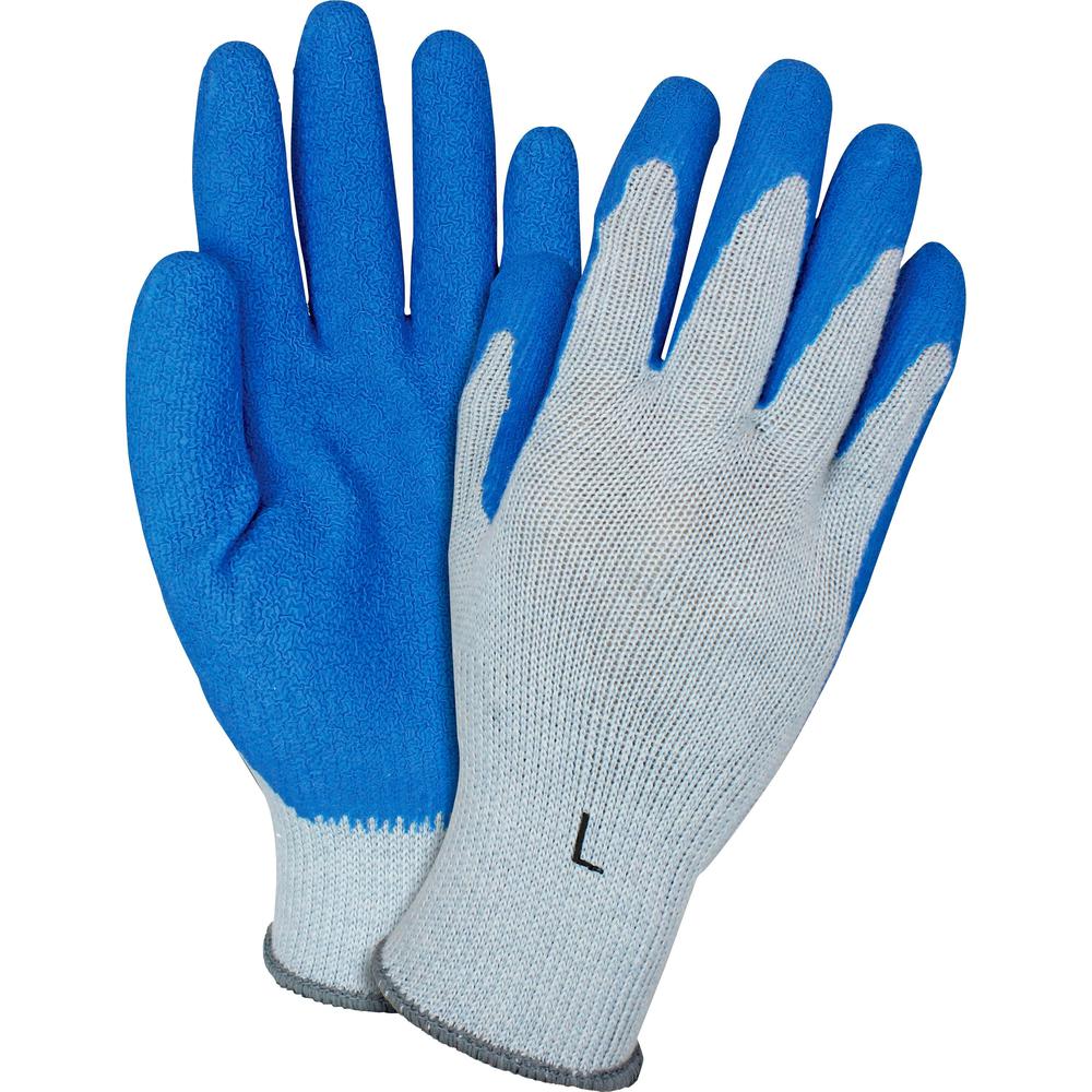 Safety Zone Blue/Gray Coated Knit Gloves - Latex Coating - Large Size - Blue, Gray - Crinkle Grip, Knitted - For Industrial - 1 