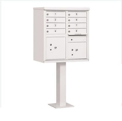 Cluster Box Unit (Includes Pedestal and Master Commercial Locks) - 8 A Size Doors - Type I - White - Private Access