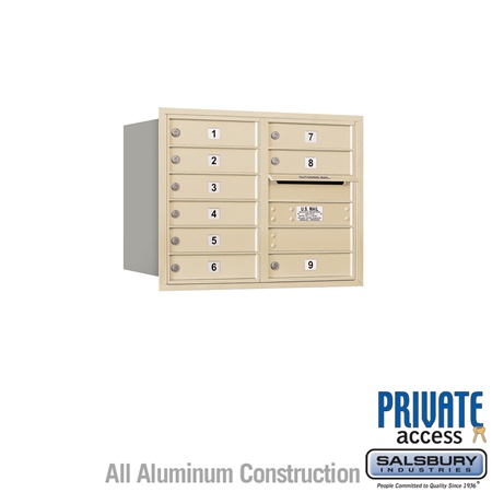 4C Horizontal Mailbox - 6 Door High Unit (23 1/2 Inches) - Double Column - 9 MB1 Doors - Sandstone - Rear Loading - Private Acce