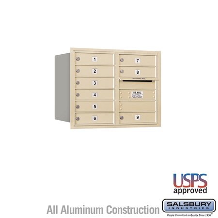 4C Horizontal Mailbox - 6 Door High Unit (23 1/2 Inches) - Double Column - 9 MB1 Doors - Sandstone - Rear Loading - USPS Access