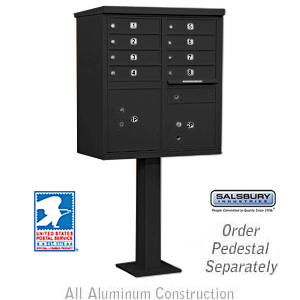 Cluster Box Unit (Includes Pedestal and Master Commercial Locks) - 8 A Size Doors - Type I - Black - Private Access