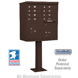 Cluster Box Unit (Includes Pedestal and Master Commercial Locks) - 8 A Size Doors - Type I - Bronze - Private Access