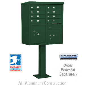 Cluster Box Unit (Includes Pedestal and Master Commercial Locks) - 8 A Size Doors - Type I - Green - Private Access