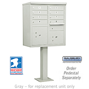 Cluster Box Unit (Includes Pedestal and Master Commercial Locks) - 8 A Size Doors - Type I - Gray - Private Access