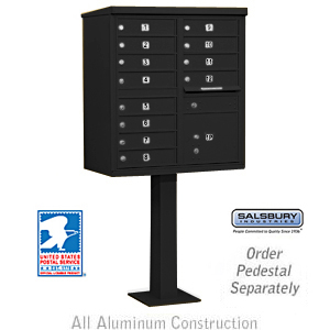 Cluster Box Unit (Includes Pedestal and Master Commercial Locks) - 12 A Size Doors - Type II - Black - Private Access