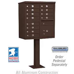 Cluster Box Unit (Includes Pedestal and Master Commercial Locks) - 12 A Size Doors - Type II - Bronze - Private Access