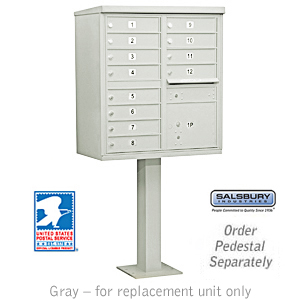 Cluster Box Unit (Includes Pedestal and Master Commercial Locks) - 12 A Size Doors - Type II - Gray - Private Access