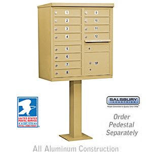 Cluster Box Unit (Includes Pedestal and Master Commercial Locks) - 12 A Size Doors - Type II - Sandstone - Private Access