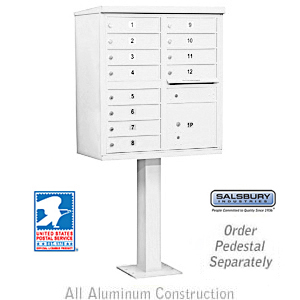 Cluster Box Unit (Includes Pedestal and Master Commercial Locks) - 12 A Size Doors - Type II - White - Private Access