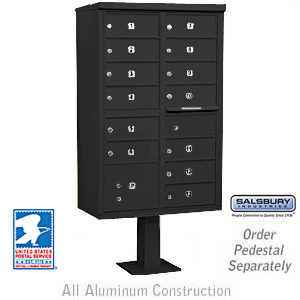 Cluster Box Unit (Includes Pedestal and Master Commercial Locks) - 13 B Size Doors - Type IV - Black - Private Access